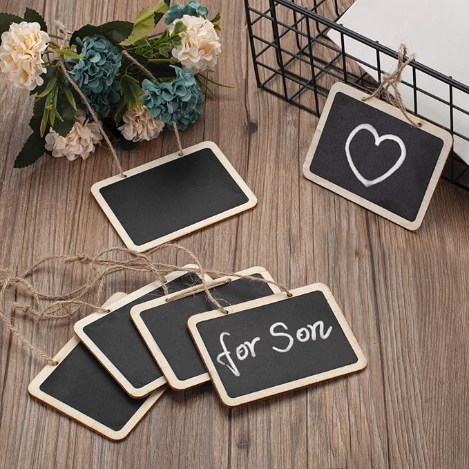 16 Pack Chalkboard Tags for Baskets Message Board Signs with String, Hanging Labels Chalkboard Signs Mini Erasable Chalkboard Labels, Food Labels, Wedding Parties, Price Message Tags
