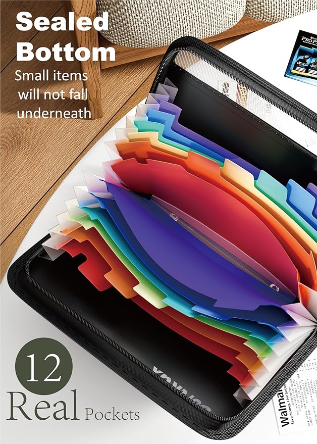SortRax Small Receipt Coupon Organizer, A6 Size 12 Pockets Accordion File Organizer, 8X5.3 Inches, Zipper Closure