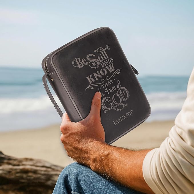 LEATHER VILLAGE Handmade Vintage Leather Embossed Bible Cover for Men & Women - Large Protective Bible Case & Organizer for Church, Travel & Study Christian Religious Antique Bookmark - Black