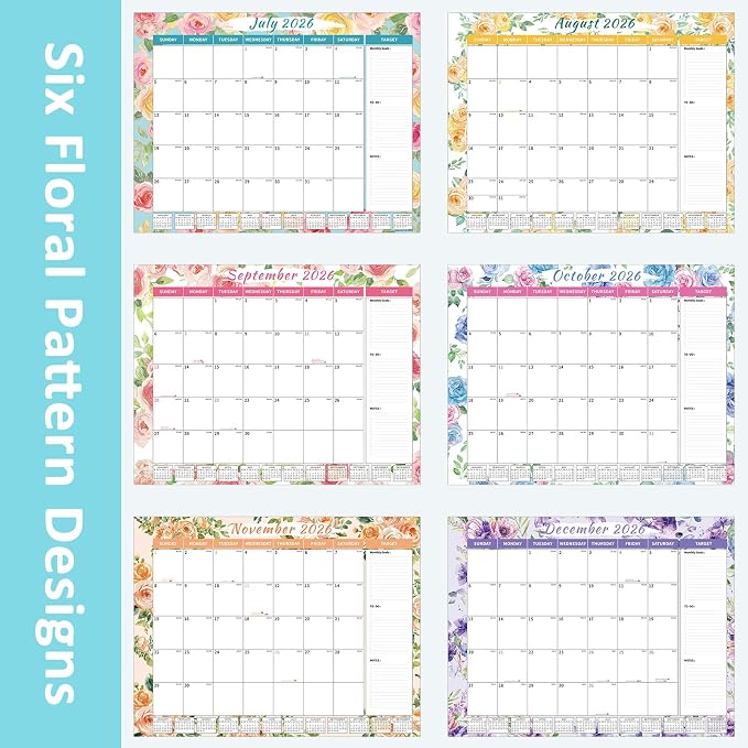 Ospelelf Calendar 2026-2027 Large Desk Calendar 2026 Monthly Desktop Calendar 22'' x 17'', 18 Month Family Office Calendar with Plastic Cover, Use July 2026 - Dec 2027, Watercolor Floral