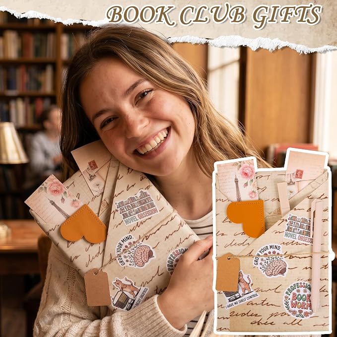 Blind Date with a Book Gift Box 6 Set Blind Book Date Gift Supplies Includes Kraft Paper Tags Bookmark Pens Stickers for Women Book Lover Club Librarian Bookish Reader Gifts (Retro)