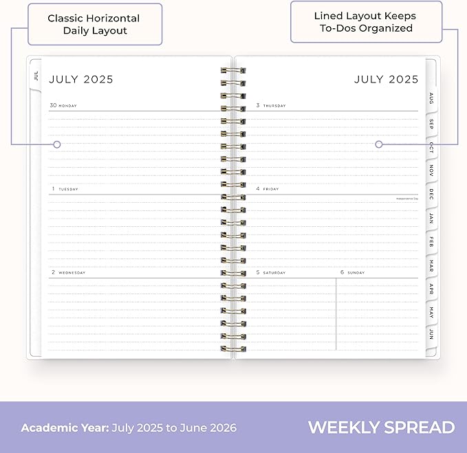 Blue Sky Ashley G 2025-2026 Weekly and Monthly Academic Year Planner Calendar, July 2025 - June 2026, 5" x 8", Flexible Cover, Wirebound, Laminated Tabs, Multi Color Smoke