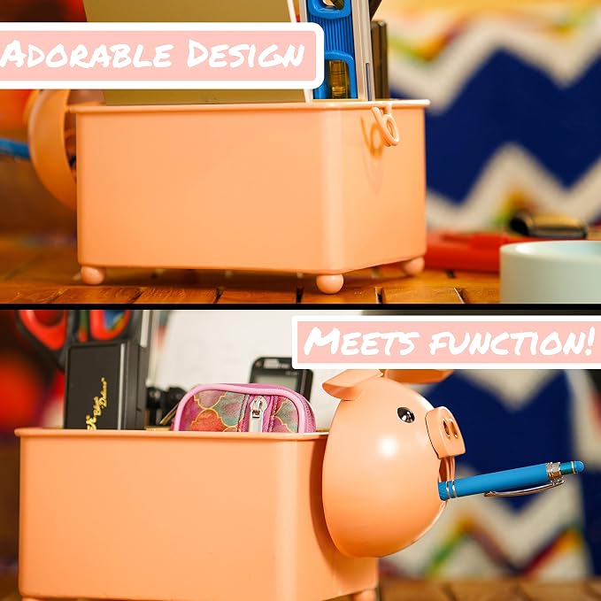 Made Easy Kit Desk Organizer, 1-5 Module Compartments - Storage for Stationery Supplies, Accessories, brushes - Home, Office, School, Dorm, Studio - Build in Pen & Pencil Holder (Pink Pig)