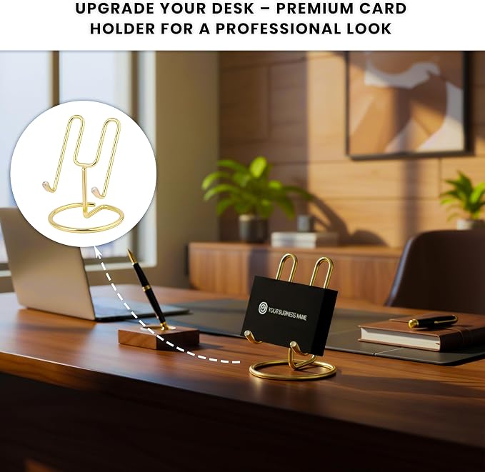 Gold Business Card Holder | Multipurpose Gold Phone Stand & Stainless Steel Business Card Holder for Women | Metal Business Card Organizer for Desk Office Reception