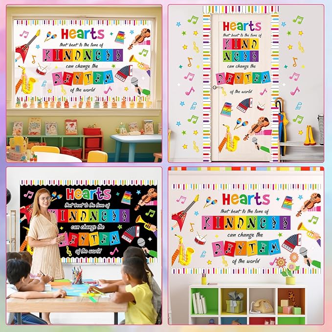 gisgfim Music Bulletin Board Decorations Set Back to School Classroom Musical Instruments Paper Cutouts Colorful Music Note Bulletin Board Decor for Kids Teacher Nursery Preschool Door Chalkboard Wall
