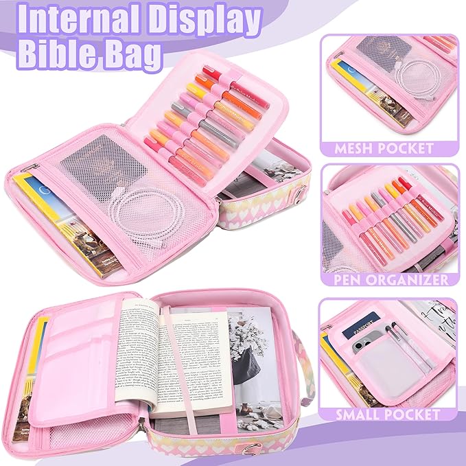 Bible Cover Case for Women Grils Bible Cover with Shoulder Strap Bible Case for Bible Study Accessories,Glitter Pink (Glitter Pink)
