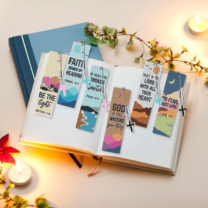 INSYOHO Christian Diamond Art Bookmarks Kit - DIY Diamond Painting Bookmarks with Bible Verses, Religious Bookmark for Adults for Bible Journaling, Prayer & Worship Accessories