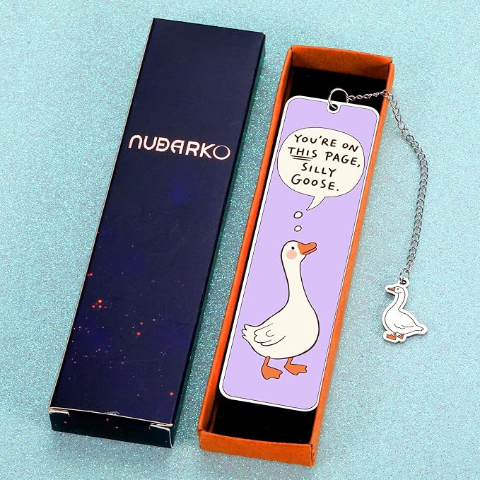Cute Book Marks for Reading Women Girls Readers Teen Girl Gifts Trendy Stuff Cute Bookmarks Purple Stuff Book Lovers Gifts for Women Readers Reading Tracking Accessories 2-Side Silly Bookmark Goose