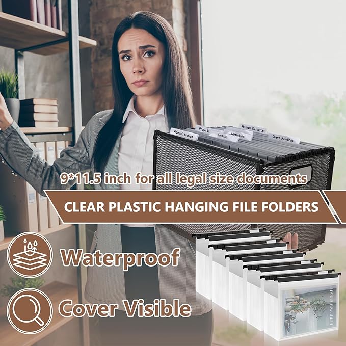 10 Pack Extra Capacity Hanging File Folders Letter Size Plastic File Folder Reinforced Tabs with Heavy Duty 2 Inch Expansion & Black Insert Gasket for Filing Cabinet Durable Hang Folders