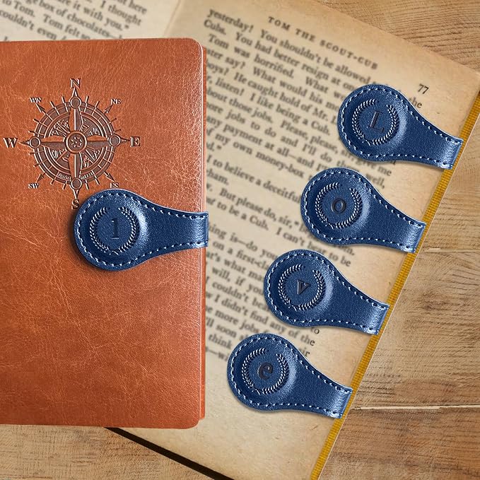Leather Magnetic Bookmarks, 3D Embossed Alphabet Initial Letter Bookmark, Cute Page Markers for Books, Journals, Planners, Bible, Small Reading Gifts for Women Men, Teachers, Students (Blue l)