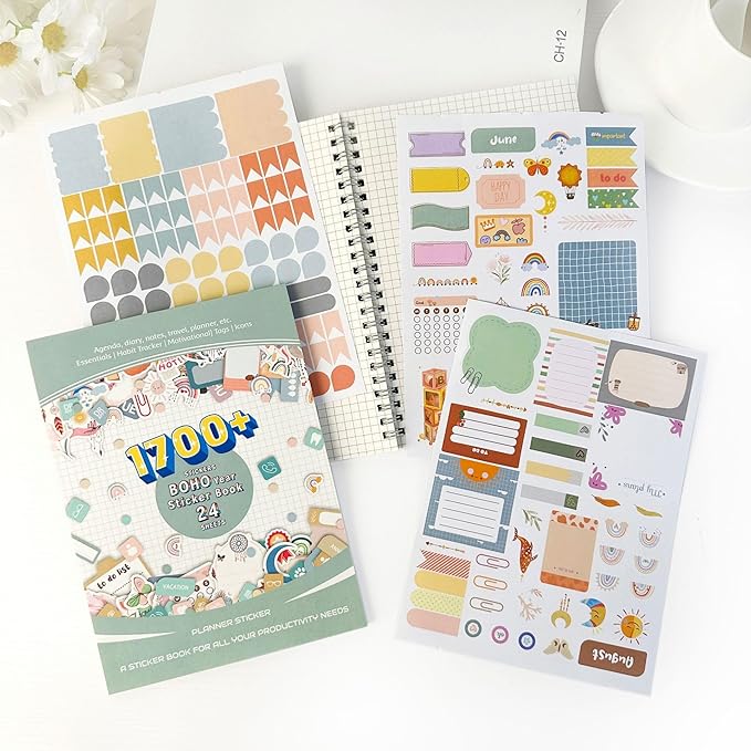 FUNCLASS 24 Sheets Aesthetic Stickers for Planners,Month Stickers for Planner,Budget Planner Stickers for Women,Green Small Planner Sticker Book,Calendar Stickers for Adults Planner,