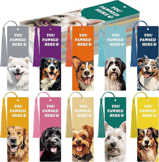100 Pcs Dog Themed Bookmarks Bulk for Dog Lovers, Cute Puppy Pet Bookmarks You Pawsed Here Birthday Party Favors Giveaways Back to School Gifts for Veterinary Students