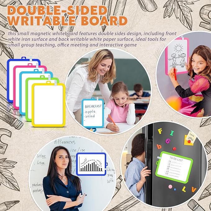 Outus 24 Pcs Dry Erase Mini White Boards Bulk 8.5 x 11'' Small Magnetic Whiteboard Double Sided Colored Writing Boards for Kids Students Locker Fridge (Colorful)