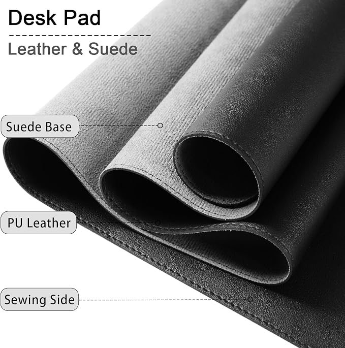 Large Desk Pad, 47.2" x 17" PU Leather Desk Mat for Desktop, Non-Slip Office Desk Mat for Desk, Desk Blotter Pad, Waterproof Computer Pad for Desk, Keyboard Mats for Home & Office (Black)