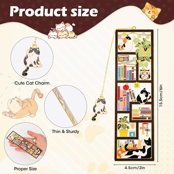 Teacher Appreciation Gift, Cat Bookmark for Reading, Personalized Metal Bookmarks with Gift Box, Cat Themed Book Mark, Funny Book Marker, Cute Bookmarks for Women, Book Lovers, Mom, Dad, Cat Lover