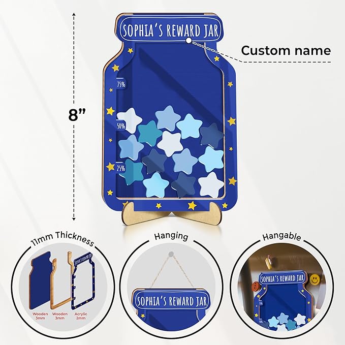 Personalized Magnetic Reward Jar Colorful for Kids Potty Training Star Smile Heart Tokens Good Behavior System Toddler Reward Routine Tool Back to School Gifts for Boys Girls Classroom & Home Décor