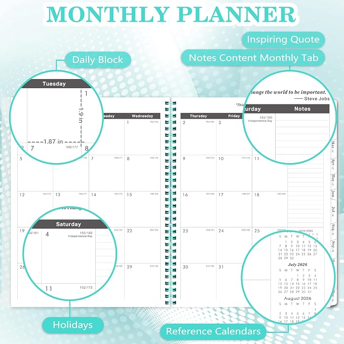 2026-2031 Monthly Planner/Calendar - Jul 2026 - Jun 2031, 5 Year Monthly Planner 2026-2031 with Tabs & Celebrity Quotes, 9" x 11", Famous Quote, Two-Side Pocket, Suitable for Long-Term Planning, Green