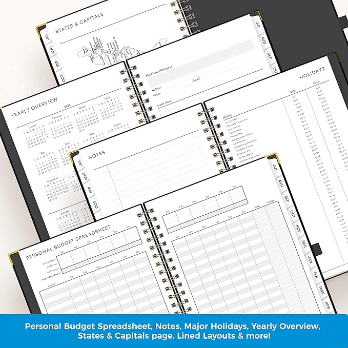 Blue Sky 2025-2026 Weekly and Monthly Academic Year Planner Calendar, July 2025 - June 2026, 5" x 8", Faux Leather Cover, Wirebound, Storage Pocket, Laminated Tabs, Black