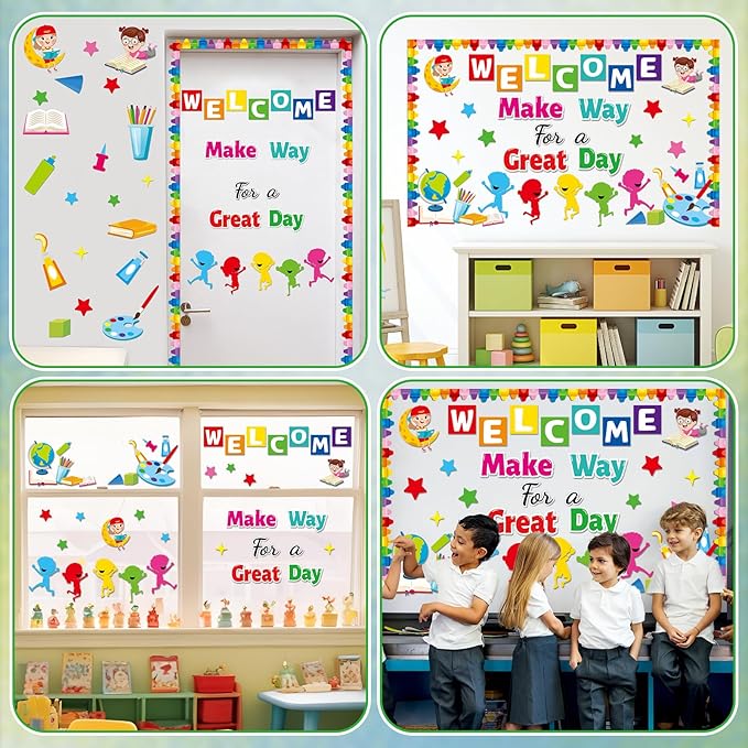 gisgfim Welcome Back to School Bulletin Board Decorations Set Inspirational Colorful Crayon Classroom Make Way for A Day Great Motivational Paper Cutouts Bulletin Board Decor for Door Chalkboard Wall