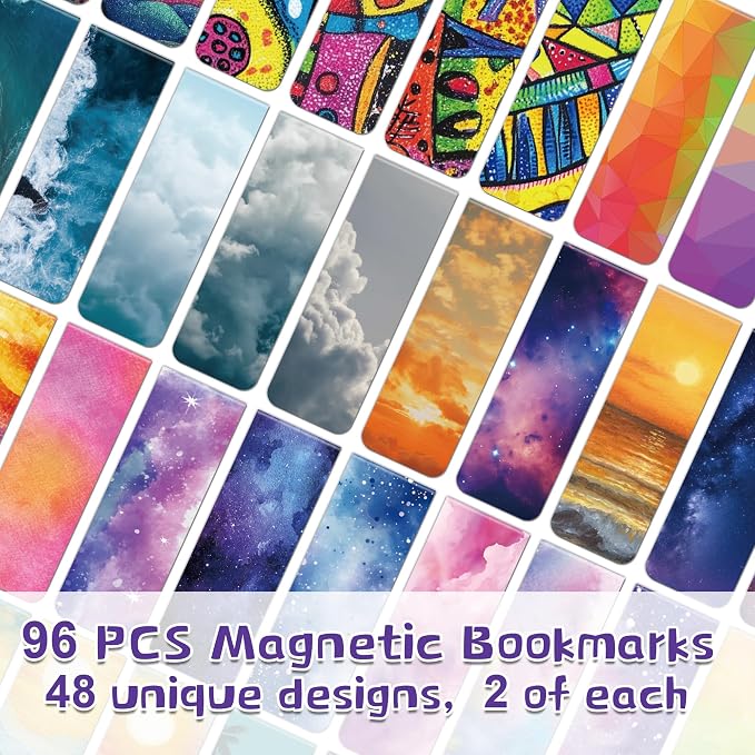 96Pack Magnetic Bookmarks for Reading Women Men Teacher Book Lovers Gifts, Bookmarks Bulk Personalized Bookmark Magnet Bookmark Clips Cute Pretty Funny Book Markers (multi-colored-01)