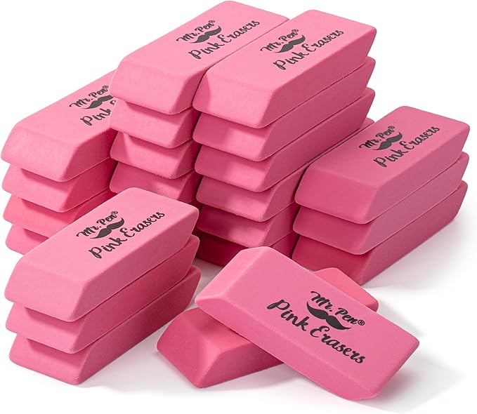 Mr. Pen- Pink Pencil Eraser Bulk, 24 Pack, Large Latex Free Block Erasers for School, Office, Art Sketching, Homework, Exams, Clean Smudge-Free Correction