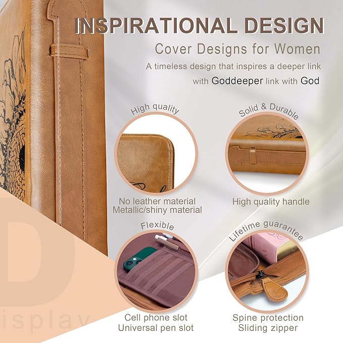 GUEER Bible Cover for Men, Bible Holder, Bible Cover Carrier Carrying Organizer Bag, Zipper and Pockets for Standard Size Bible, Gift for Men (NoLeather Flower)