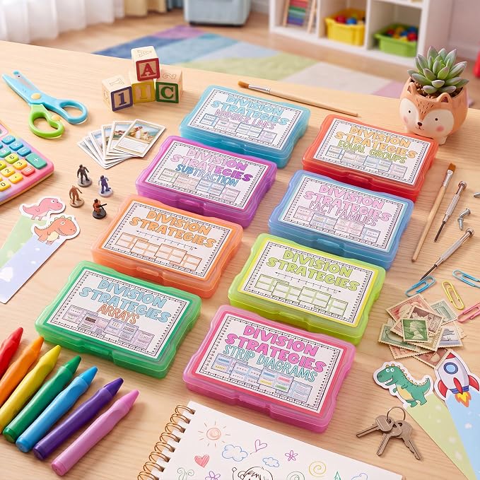 Xuhal 16 Pcs Multicolor Task Boxes for Special Education with 18 Adhesive Labels and Clear Storage Case, 4'' x 6'' Index Card Holder Task Card Boxes for Teachers Classroom Supplies Photo Storage