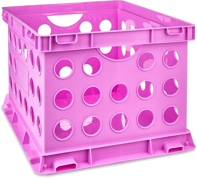 Storage Crate with Handles, 6 Pack Plastic File Organizer Box for Letter Legal Size Documents, Stackable Office Supply Container, 14x10.5x16.97 Inch, Purple