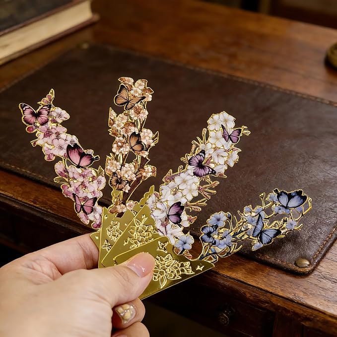 4 Pack Butterfly Flower Bookmarks - Hollow Metal Bookmarks for Book Lovers, Aesthetic Floral Book Markers, Durable Page Markers, Perfect Gift for Readers (Assorted Colors)