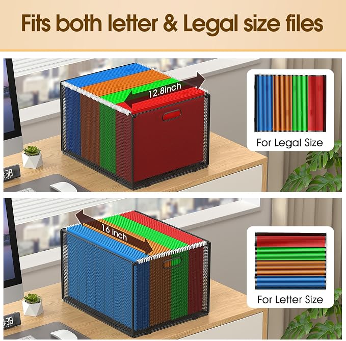 MaxGear Hanging File Organizer Box, Metal Mesh File Folder Storage Box for Letter Legal Size, Black Filing Box for Hanging File Folders, Hanging Folder Organizer for Desk, Office, School, Home, 2 Pack
