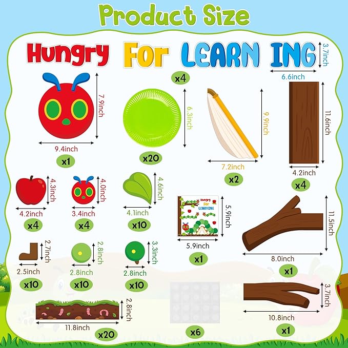 AgincBerry Spring Caterpillar Bulletin Board Decoration - 85Pcs Insect Theme Bulletin Border Set for Classroom 3D Paper Plate Caterpillar Very Hungry for Learning Cutout for White Chalkboard Decor