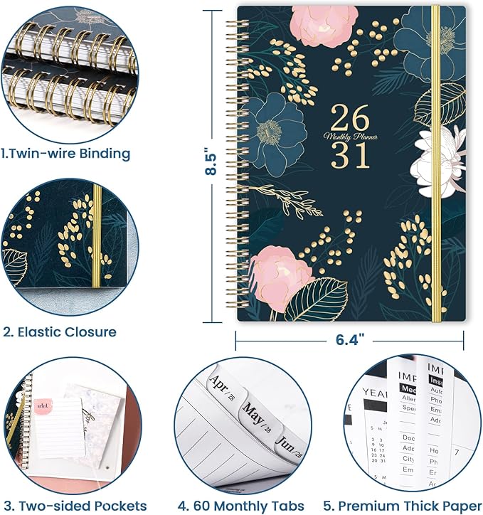 2026-2031 Monthly Planner - 5 Year Monthly Planner 2026-2031, July 2026 - June 2031, 6.4'' x 8.5", 5 Year Calendar, 60 Months Tabs, Pocket, Holidays, Notes Pages