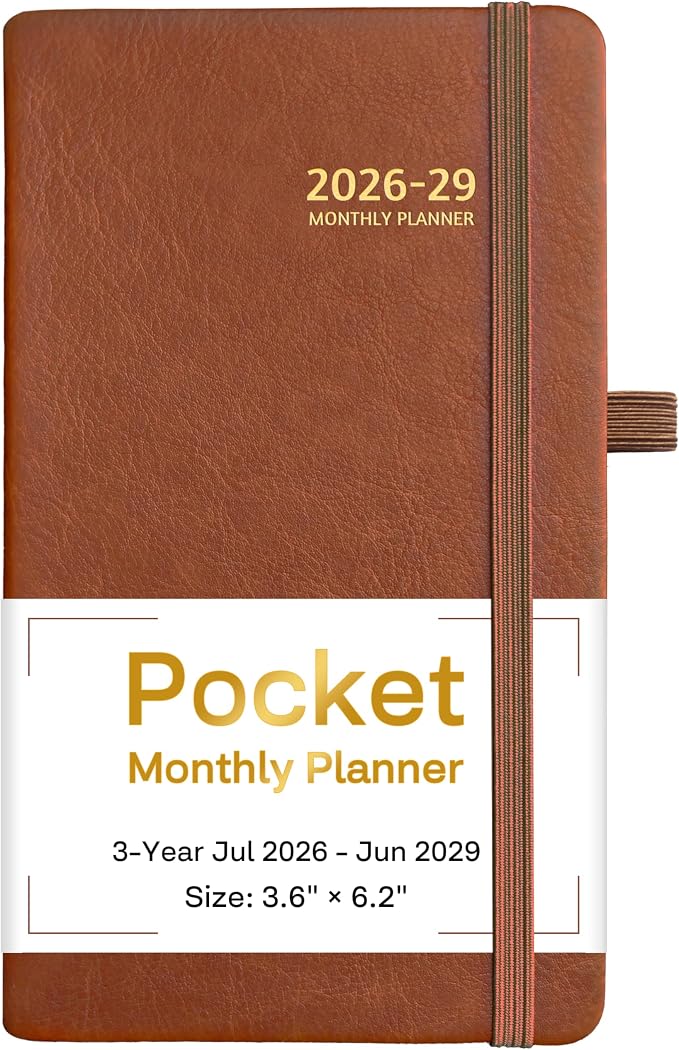2026-2029 Pocket Monthly Planner, 3 Year Calendar 2026-2029, 6.2’’ x 3.6’’ x 0.67’’, Small Calendar 2026, 36 Months from Jul 2026 - Jun 2029, Hardcover, Back Pocket, Thick Paper, Lightweight to carry