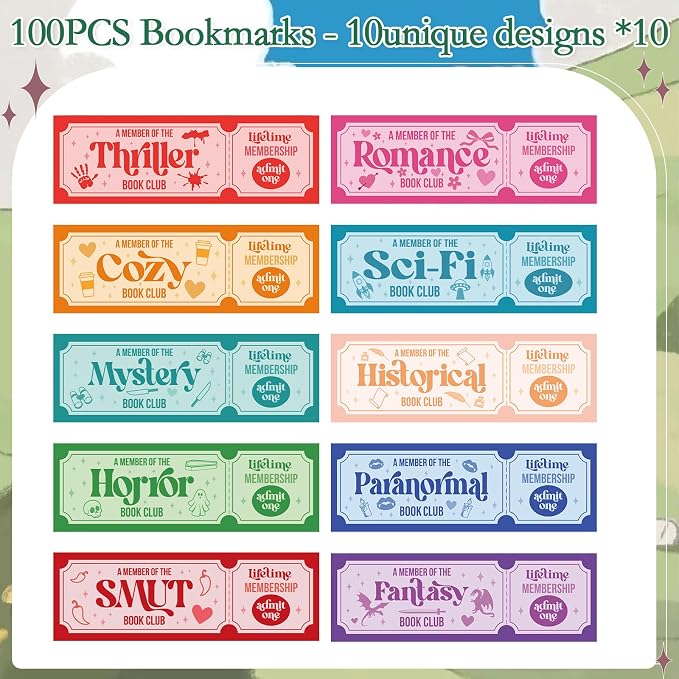 Wxiben Book Club Bookmarks Gifts - 100 Pcs Funny Ticket Bookmarks Spicy Dark Romance Reading Tracker Book Marks Page Clips for for Books Lovers Women Men Home School Office Supplies