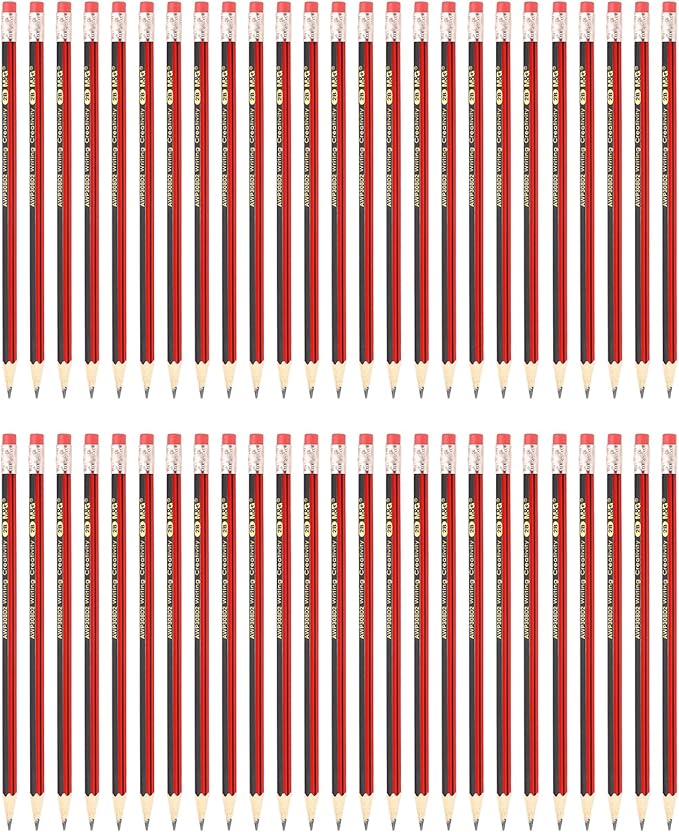 M&G Wooden Triangular Pencils, 50 Pcs 2B Pencils Graphite Round Pencils with Eraser for Classroom Teacher Office Supplies, Red Black