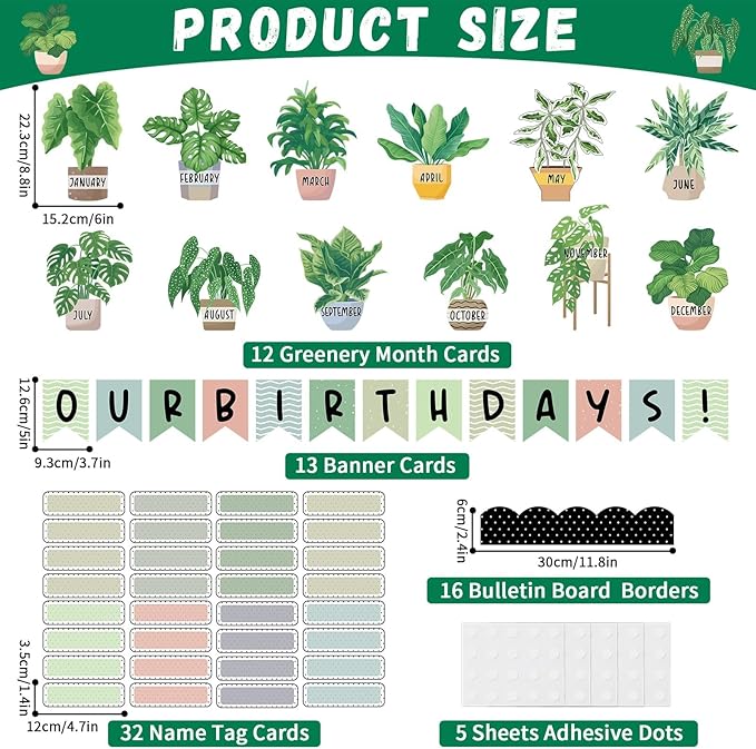 Happy Birthday Bulletin Board Decorations Boho Plants Birthday Bulletin Board Border Set Greenery Paper Cutouts for Calendars Back to School Preschool Chalkboard Supplies