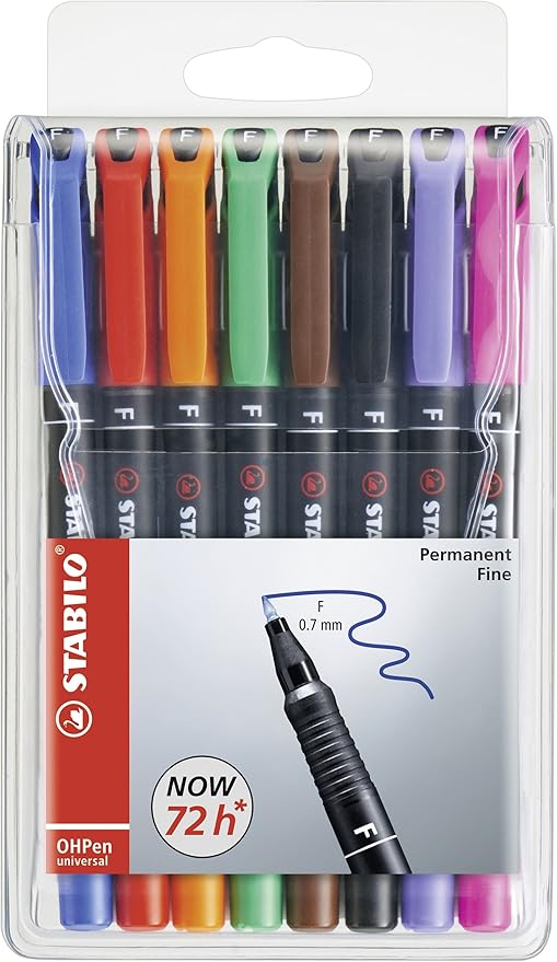 STABILO Pen for Overhead Projection OHPen universal - Permanent Fine - Pack of 8 - Assorted Colors