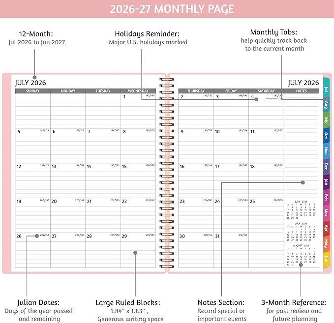 Appointment Book 2026-2027 - Appointment Planner with Weekly ＆ Monthly Spread, Jul 2026 - Jun 2027, 8.5’’ x 10.5’’, Large, 15 Minute Increments, 2026-2027 Daily Planner with Pockets, Tabs, thick paper