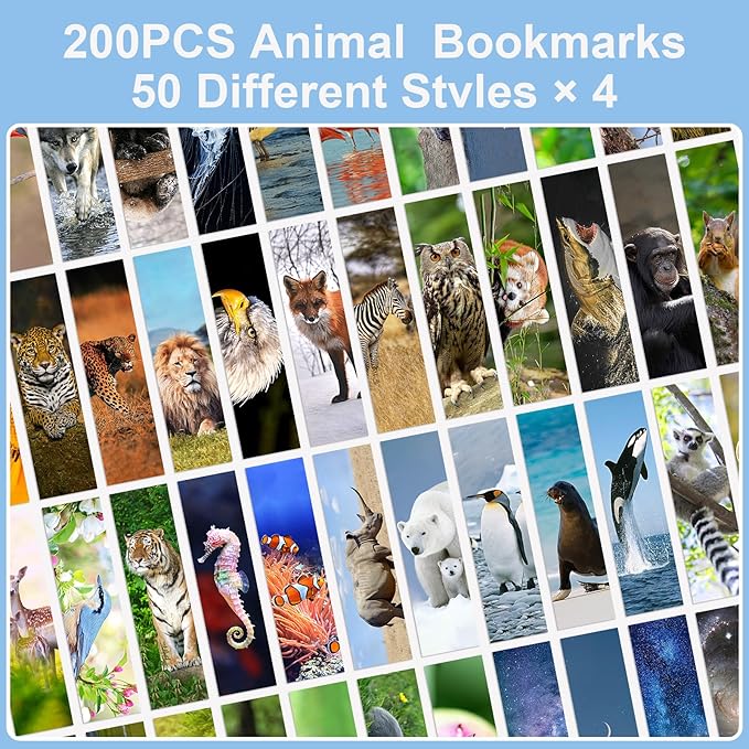 200 Pcs Animal Bulk Bookmarks for Kids - 50 Designs Realistic Animal Book Markers for Students Cute Book Mark for Book Lovers to Help Read Inspirational Paper Bookmarks Bulk for Adults Teen Kids