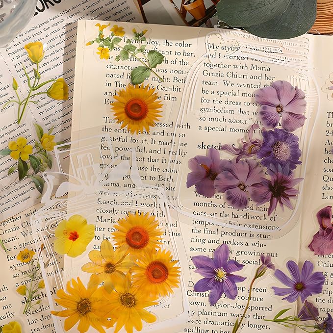 40 PCS Transparent Dried Flower Bookmarks, 2025 New Clear Jars Stickers Set, Can Be Treasured for a Long Time, for Book Lovers (40Pcs Bookmarks-Set B)