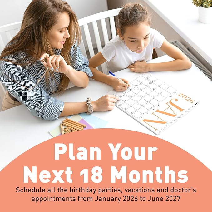 S&O Modern Vertical Wall Calendar from January 2026-June 2027 - Tear-Off Monthly Calendar - 18 Month Academic Wall Planner - Hanging Organizer to Track Anniversaries & Appointments - 13.5"x10.5”in