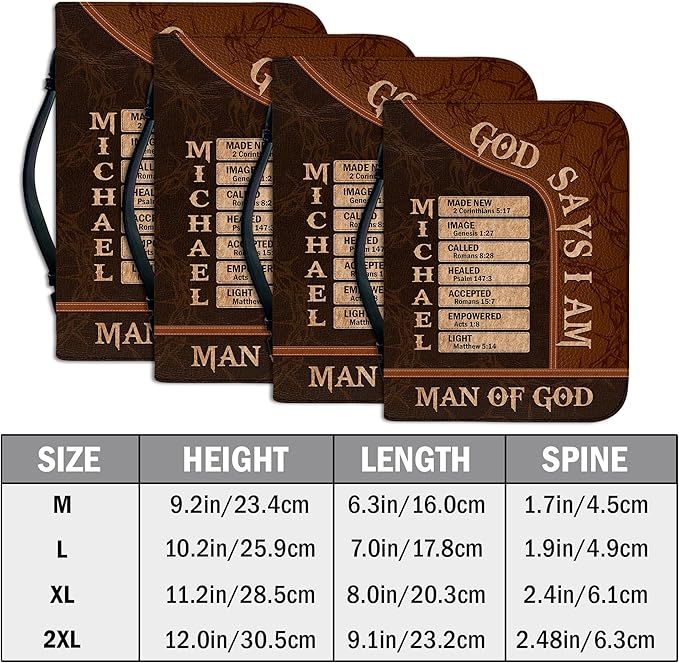 Personalized Man of God Bible Cover, God Says I Am Bible Case PU Leather, Bible Holder Handle Zipper, Faith Scripture with Name Case Bag, Religious Gifts for Church Christians Women Men
