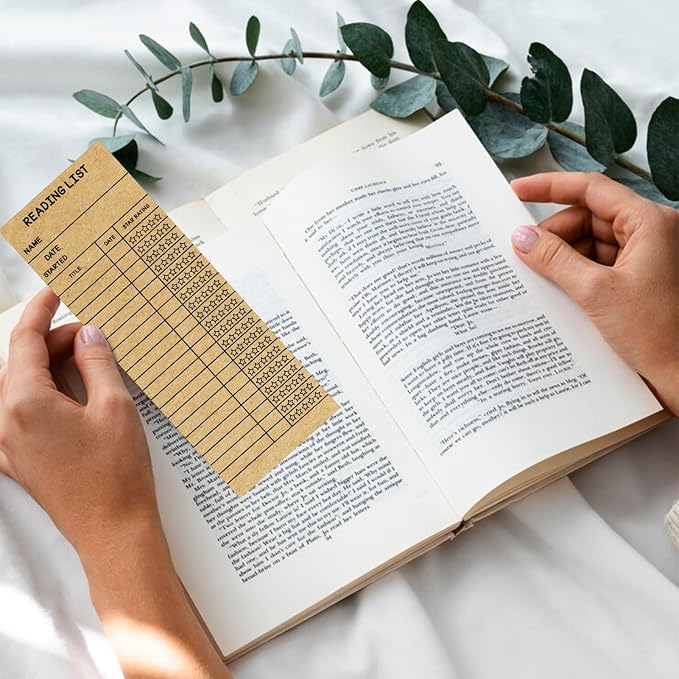 LOTMER 100 PCS Reading List Bookmark, 3 x 8 Inch Personal Libraries Cards, Reading Log Bookmark for Gifts and Literary Supplies for Reading Enthusiasts (Brown)