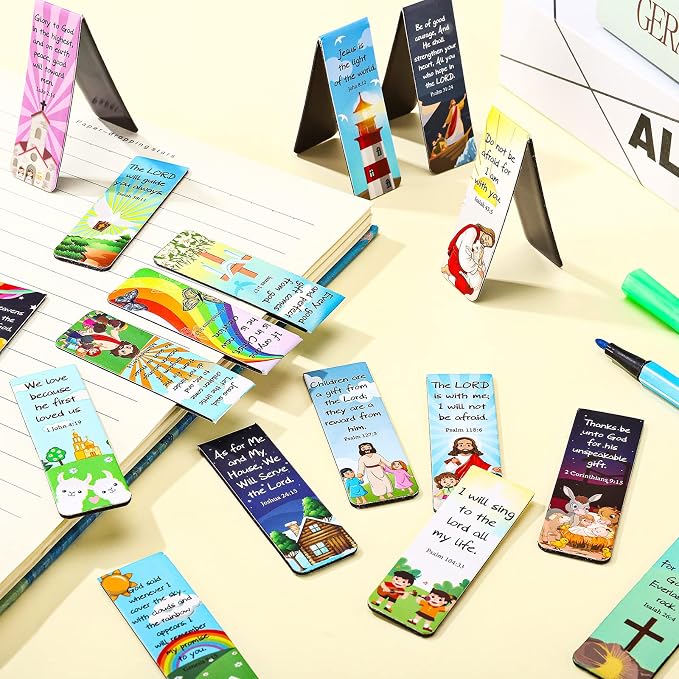 Chinco 30 Pcs Magnetic Bookmarks Christian Bookmarks Bulk Bible Verse Inspirational Scripture Page Clips for Women, Childrens, Kids, Teachers, Mothers Day, Church Supplies, School Gifts (Cartoon)