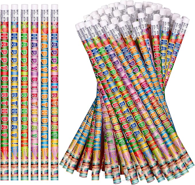 Birthday Pencils, 120 Count, Wood, Multicolor, Happy Birthday Pencil for Students & Teachers, Party Favors
