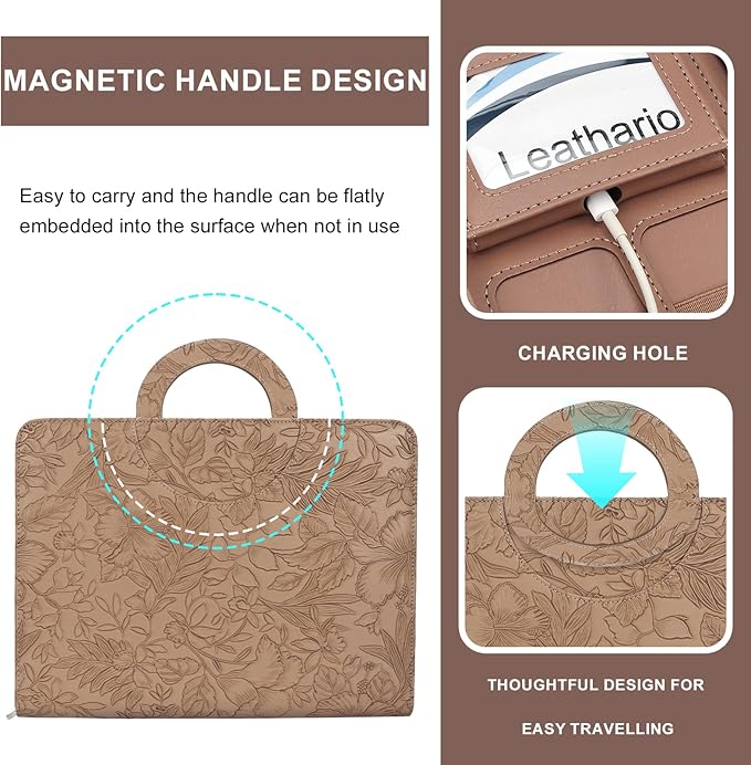 Leathario Portfolio Binder, Includes 5 Folder Index Dividers, 13 Inch Tablets Organizer with Handle, Vegan Leather A4 Padfolio, Multi-Pocket Notepad Business Planner Professional Document