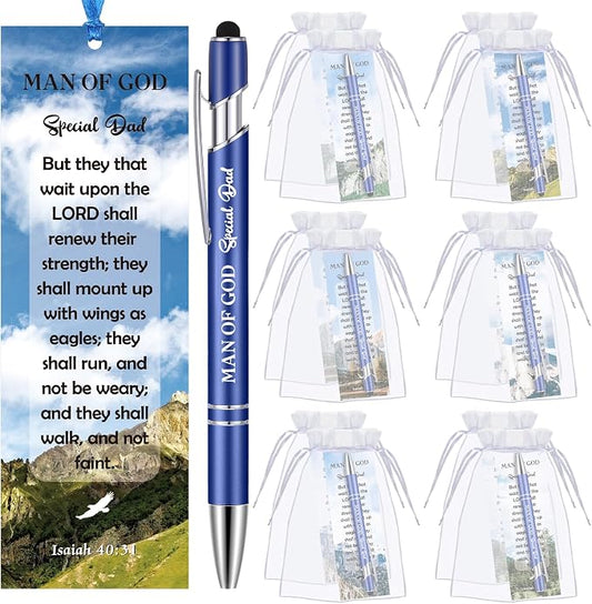 Dispowreath 24 Pcs/12 Sets Father's Day Christian Gift Man of God Bookmark Church Gift, Include 12 Isaish 40: 31 Bookmark 12 Bible Verse Ballpoint Pen for Men Church Prizes Party Favors