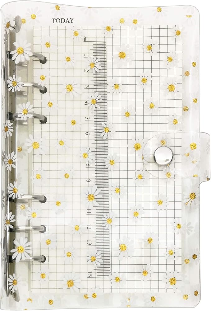 A6 A5 6-Holes Colorful PVC Cover Personal Organizer with Snap Button Closure File Folder for Loose Leaf Sheet Notebook (Daisy, A6 Combo)