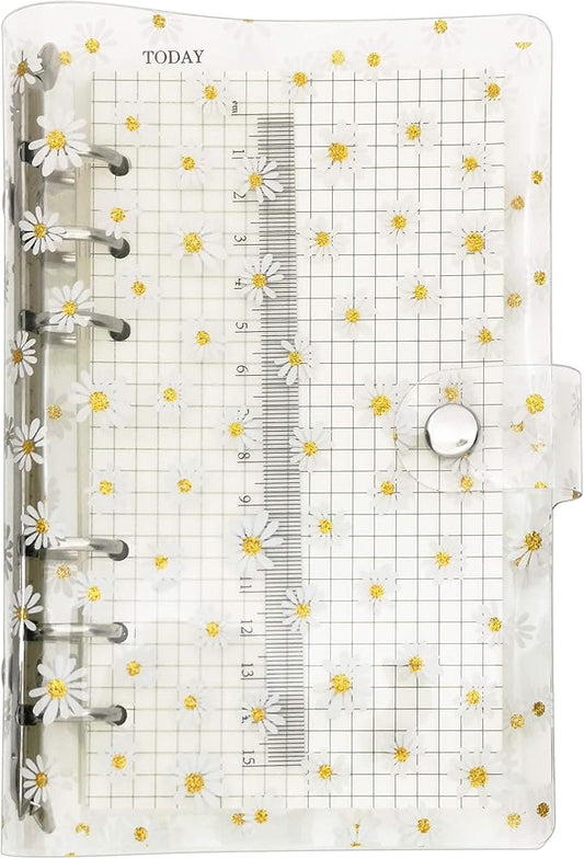 A6 A5 6-Holes Colorful PVC Cover Personal Organizer with Snap Button Closure File Folder for Loose Leaf Sheet Notebook (Daisy, A6 Combo)