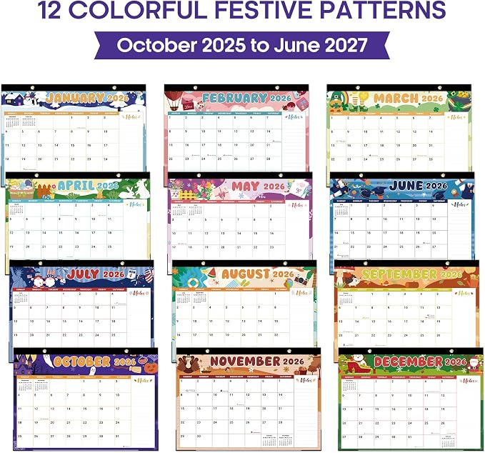 3 Pack of Desk Calendar 2026-2027, 21-Month Calendar Runs Unitl June 2027, Large 17" x 12" Monthly Desktop & Wall Calendar for Home & Office - Watercolor Festival